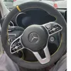 Housse de volant en cuir noir classique couture à la main jaune pour Mercedes Benz A classe 19-20 GLC GLB 2020 CLS 18-20