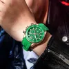 LIGE Relojes para hombre Verde Silicona Cronógrafo Reloj de cuarzo Relojes deportivos de lujo 30M Reloj impermeable Masculino Relogio Masculino 210728