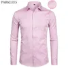 Camisa de vestir de manga larga para hombre Camisa formal de negocios informal de ajuste delgado sólido con bolsillo Chemise Pink Plus Size 4XL 5XL 6XL 7XL 8XL 210522