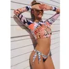 Surfing Swimsuit Dla Kobiet Bikini Z Długim Rękawem Swimweear Tiger Drukuj Push Up Summer Kamielski Dwuczęściowy Bandeau Biquini 210630