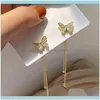 Charme JewelryFashion Golden Long Susping Butterfly Brincos para Mulheres Tendência Aço Inoxidável Piercilho Piercing Feminino Gota entrega 2021 B5QE