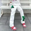 Harajuku spodnie proste listu kolor blokowy biały czarny mężczyzna cargo spodnie vibe styl wysokiej ulicy luźne spodnie dorywczo