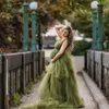 2022 Olive Green Prom Dresses v-hals mouwloze moederschap jurken tier tule aanpassen elegante avondjurk