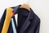 Bahar Tatlı Blazer Kadın Ceket Patchwork Dantel-up Bayanlar Takım Elbise Kore Tarzı Kontrast Çizgili Ofis Coat 210510