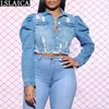 Giacca di jeans Donna Moda manica lunga Colletto rovesciato Lady Cappotti corti Autunno Plus Size Casual Camouflage Crop Top Streetwear 210515