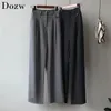 Couleur unie Femmes Office Wear Pantalon à jambes larges Taille haute Pantalon long plissé Femme Casual Lâche Droite 210515