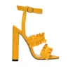 Sandali con tacco alto da donna Gladiatore Summer Ruffle cinturino alla caviglia punta aperta scarpe da donna sexy blocco giallo Zapatos Mujer