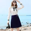 White Ruffles Bow Stand Neck Long Sleeve Shirt Chiffon Blouse Work Wear Office Blusas Femininas Women Tops 570A 210420