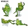 MyBlue Kawaii人工動物樹脂カエル快適なライフ置物ホームルーム装飾アクセサリーモダンクラフト211101