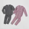 Bébés filles garçons costume en tricot enfant en bas âge vêtements ensembles hiver tricot pull pull + pantalon bébé enfants survêtements rose gris 211104