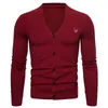 Męskie swetry Moda Marka Mężczyźni Haft V-Neck Knitwear Slim Casual Business Sweter Cardigan Szary Pull Homme Koreański Ubrania