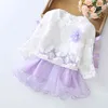 Säuglingsmädchen Kleid Frühling langarm Hohldruck Prinzessin Party Süße Baby Kleidung Set Spitze Mesh Nähte 210515