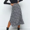 Jocoo Jolee femmes taille haute fermeture éclair fendue jupe mi-longue mode d'été imprimé léopard en mousseline de soie jupes femme mince une ligne robes 210518
