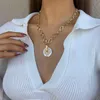 AENSOA Punk Gold Color Chain Pearl Choker Collar Statement Vintage White Acrylic Round Pendant Necklace Women Jewelry