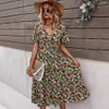 Dames Vintage Maxi Floral Imprimer Robe d'été Femmes Bohème Slim Casual Taille haute Bandage Femmes Robe de plage Femme Robes 210630