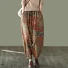 Spring Arts Style Women Elastic Waist Loose Ankle-length Pants Vintage Dyeing Cotton Linen Harem Femme V227 210512