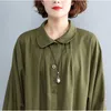 Dames Trench Coats Women's Johnature 2022 Autumn Loose ArmyGreen Long Fashion Turn Down Collar Three Quarter Sleeve Tie onregelmatig