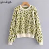 Vintage Leopard Sweater Women Round Neck Långärmad Casual Pullover Vinter Plus Storlek Toppar 210514