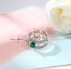 Anello a goccia verde intarsiato con piccoli zirconi gioielli da sposa in oro bianco 18 carati accessori di fidanzamento regalo