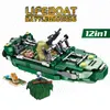 12 In 1 Lifeboat Battlegrounds Kits Small Ship Boat Model Building Bloums Bricks Bricks Mini Action Figure jouet pour garçon