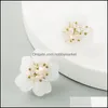 Stadnina Kolczyki Biżuteria Elegancki Koreański Kwiat Akrylowy dla Kobiety Vintage Simed Pearl Crystal Kryształ Zroszony Oświadczenie Girl Ear Drop Dostawa 2021 OZV