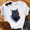 Camiseta colorida de gato para mujer, camiseta informal, camiseta de verano de manga corta con cuello redondo, ropa barata, modo superior de China para mujer X0527