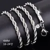 Silver Color Necklace Rope Chain Colgante Plata de Ley 925 Mujer Pierscionki smycken för kvinnors kedjor215y