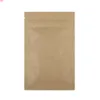 9x14cm (3.5x5.5 in) 100pcs Clear Window Tear Notch Reclosable Package Bags Brown Flat Kraft Paper Bag With Zipperhigh qty