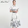 Fashion Designer conjunto verão mulheres manga curta camisa tops + saia ilha estilo coco impressão de duas peças terno 210524