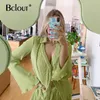 BClout Summer Green Vintage Women Suit Siatek Rękaw Rękawy i Wysokiej Talii Spodnie Dwa Zestaw Peice Set Jesień Streetwear Luźna Kobieta Zestaw 210925