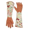 1 par de guantes de jardinería con estampado floral Guante de manga larga de cuero sintético Manopla de limpieza antideslizante para el hogar 210622