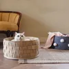Ev pamuklu kadife evrensel yuvarlak kedi yatak sepeti yuva pamuk halat dokuma sıcak pet uyku yatak ev tırmalamak mat pad 210722