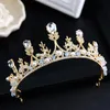 Orecchini Collana Principessa Sposa Corona di perle Set Set di gioielli da sposa Corone di fiori in foglia oro Diademi Copricapo