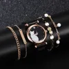 5 stücke Set Uhren Für Frauen 2020 Mode Magnet Katze Muster Rosa Uhr Frauen Quarz Armbanduhr Damen Armband Uhr Drop186C