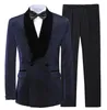 Men's Suits & Blazers Special Shiny Navy Blue Suit Double Breasted 2 Pieces Slim Fit Shawl Lapel Costume Homme Terno Prom Tuxedos Wedding We