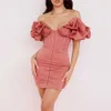Ocstrade Rose Satin Ruffle Strapless Party Dress Ankomst Sexiga Bodycon Summer Women Night Club Outfits 210527