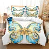 Sängkläder sätter mode 3D Blue Butterfly Set Colorfyl Däcke Cover Pudowcase Soft Comforter King Size Bed Linen8909572