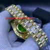 Orologio automatico da uomo Cassa in oro da 36 mm, lunetta con pietre e diamanti al centro del bracciale, quadrante verde Orologi da polso di alta qualità184h