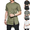 T-shirt da uomo in cotone a maniche corte con cerniera a maniche corte da uomo asimmetriche estive moda slim moda T-shirt da uomo in cotone con orlo curvo Hip-Hop