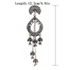 Femme Vintage Argent Color Color Eau Drop Long Jhumka Dangle Boucle d'oreille Indien Bijoux Turquie Boucles d'oreilles sculptées