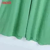 Fashion Women Green Oversized V Neck Long Sleeve Office Ladies Midi Dress BE578 210416