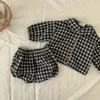 Set di abbigliamento per neonati Abbigliamento Camicia a maniche lunghe scozzese e Bloomer 2 pezzi Vestiti per ragazzi Moda Ragazze per bambini 210429