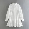 Aelegantmis Fashion Solid Mini Dress Casual Puff Sleeve Loose Short es Korea Kawaii Folds White Female Summer 210607