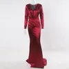 Deep V Neck Full Sleeved Pleated Long Evening Party Dress Satin Floor Length Event Gown Prom Robe Casual Dresses