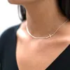 Chokers Exquisite And Charming Mini CZ Cross Sideways Thin Chain Ladies Gold Silver Simple Fashion Necklace1092083