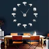 Jungle Animals Elephant DIY Grande Relógio De Parede Home Decoração Moderno Design Espelho Efeito Gigante Elefantes Frameless Elefantes DIY relógio relógio 210401