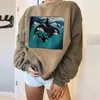 Kvinnors hoodies Kvinnors tröjor harajuku Kläder Kvinnor toppar Ocean Whale Printing Casual Long Sleeve Lady Anime Sweatshirt