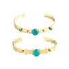 MICCI Wholale Custom 18k Gold Plated Stainls Steel Jewelry Fashion Natural Green Turquoise Stone Cuff Bangle Bracelet