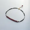 Lii Ji Genuine Red Garnet Black Spinel Hematite Sparkling US 9K GF Delicate Anklets For Women Girl Children Jewelry