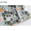 Vintage Lemon Leaves Print Sexy Sling Dress Women Sleeveless V Neck Hem Slits Mini Robe Holiday Summer Chiffon 210430